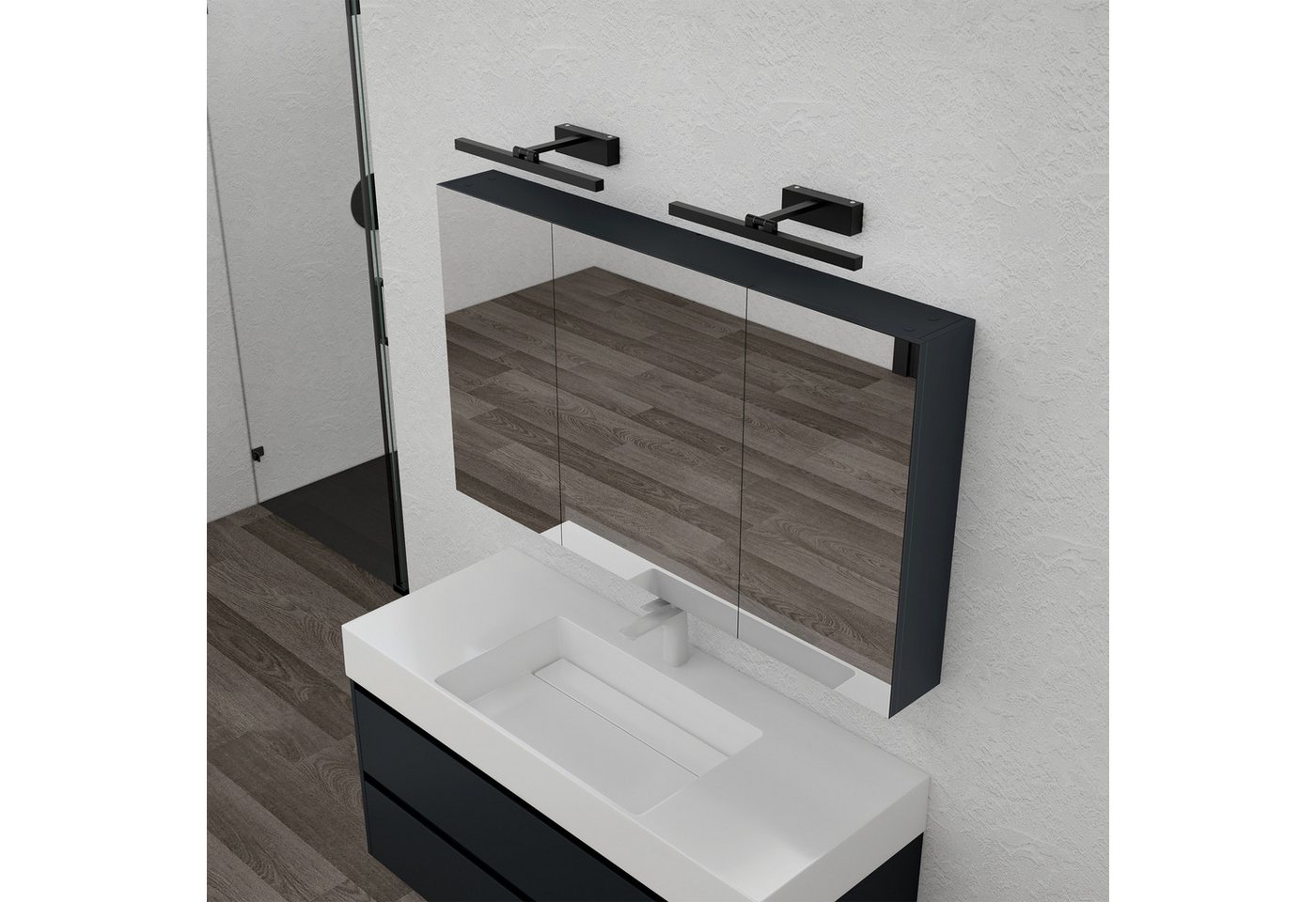 doporro Spiegelschrank Wandschrank in Hängeschrank mit LED Spiegelbeleuchtung Strahlenschön Bild 5