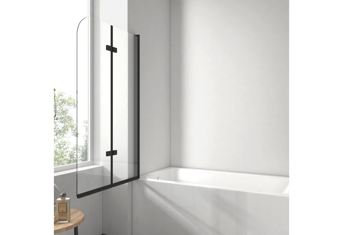 EMKE Badewannenaufsatz Duschwand für Badewanne,2-teilig Duschwand Faltbar Schwenkbar Aufsatz, (Set), Duschwand Faltbar,6mm Klarglas Einscheibensicherheitsglas,100x140cm Bild 2