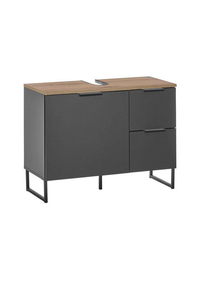 BEGA BBK Badezimmer-Set (2-tlg) in schwarz / Evoke Eiche Dekor - 80x195x35 (BxHxT), (2-tlg., bestehend aus: Waschbeckenunterschrank,Spiegelschrank) Bild 4
