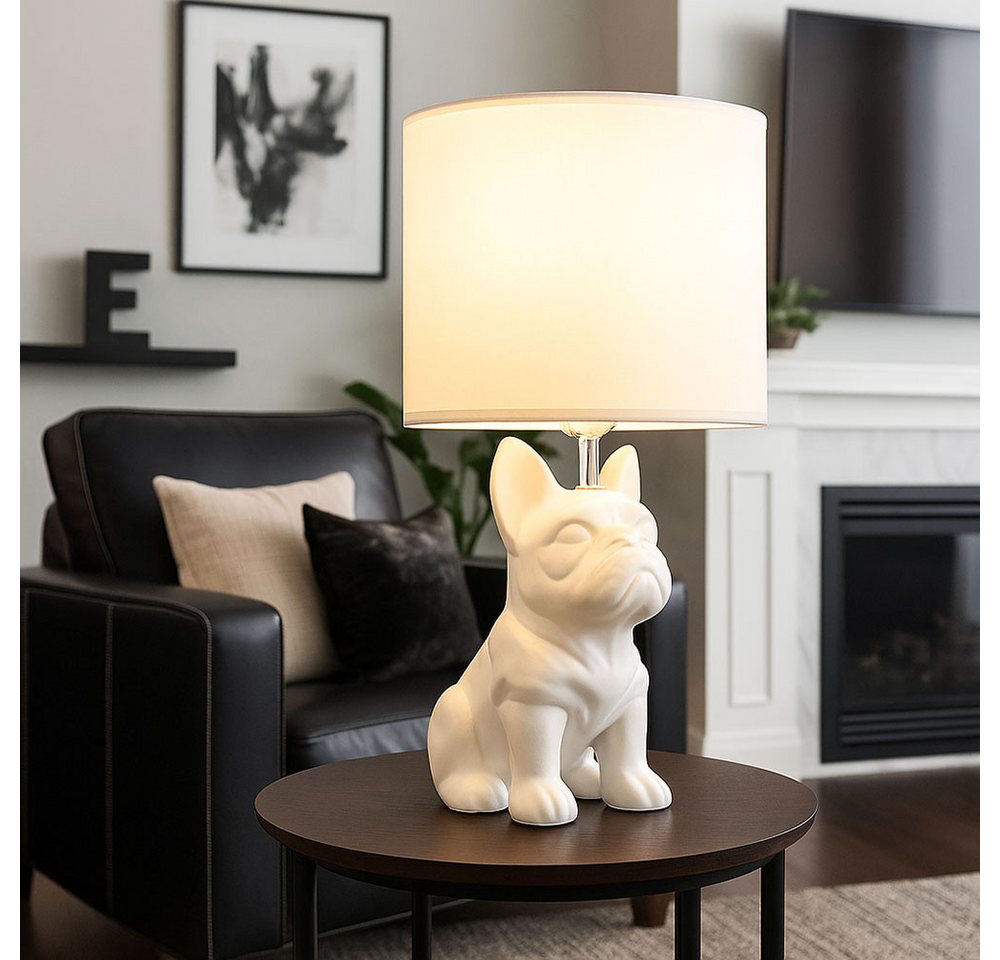 GLOBO LIGHTING LED Tischleuchte, Leuchtmittel inklusive, Warmweiß, Tischlampe Tischleuchte LED Keramik Hund Textil Leselampe weiß H 40 cm Bild 2