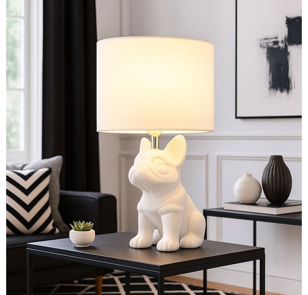 GLOBO LIGHTING LED Tischleuchte, Leuchtmittel inklusive, Warmweiß, Tischlampe Tischleuchte LED Keramik Hund Textil Leselampe weiß H 40 cm Bild 3