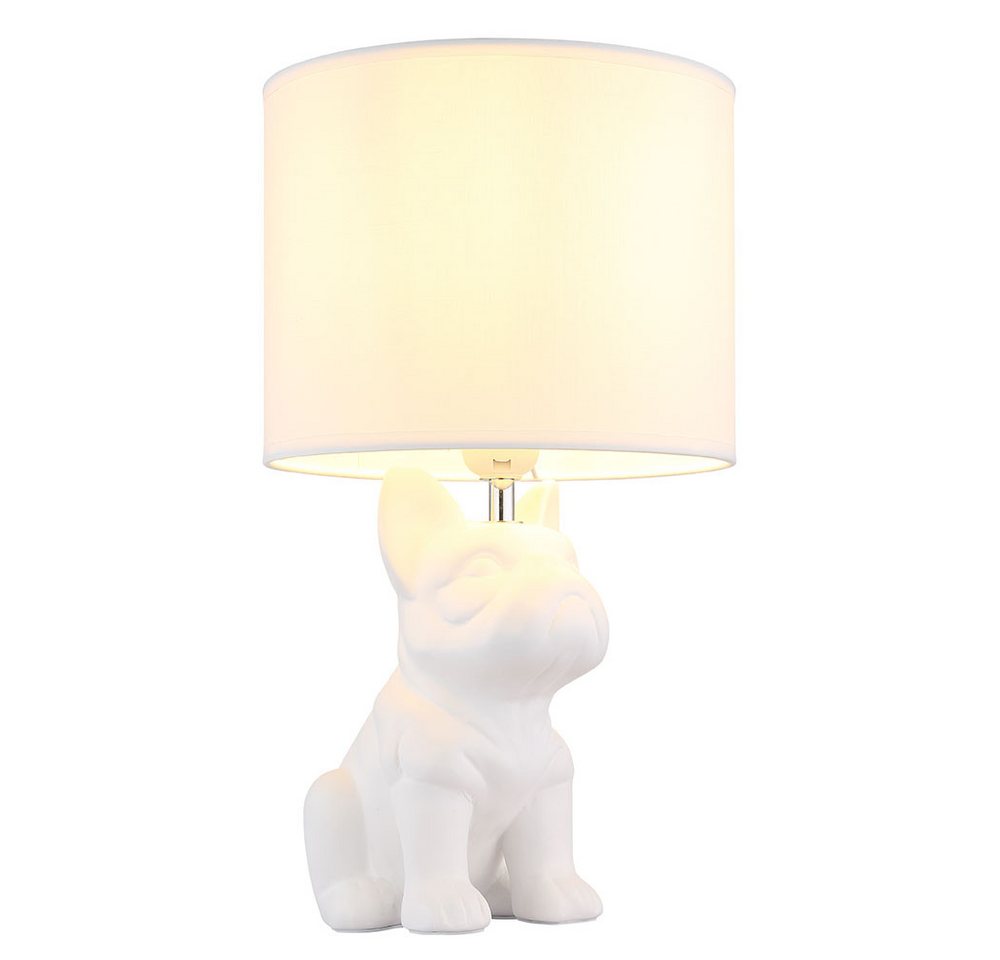 GLOBO LIGHTING LED Tischleuchte, Leuchtmittel inklusive, Warmweiß, Tischlampe Tischleuchte LED Keramik Hund Textil Leselampe weiß H 40 cm Bild 4