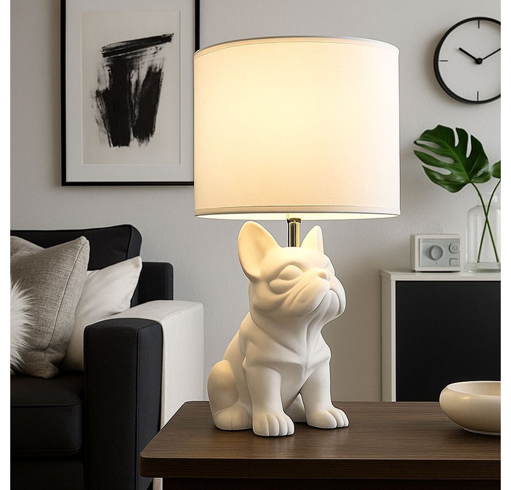 GLOBO LIGHTING LED Tischleuchte, Leuchtmittel inklusive, Warmweiß, Tischlampe Tischleuchte LED Keramik Hund Textil Leselampe weiß H 40 cm Bild 5