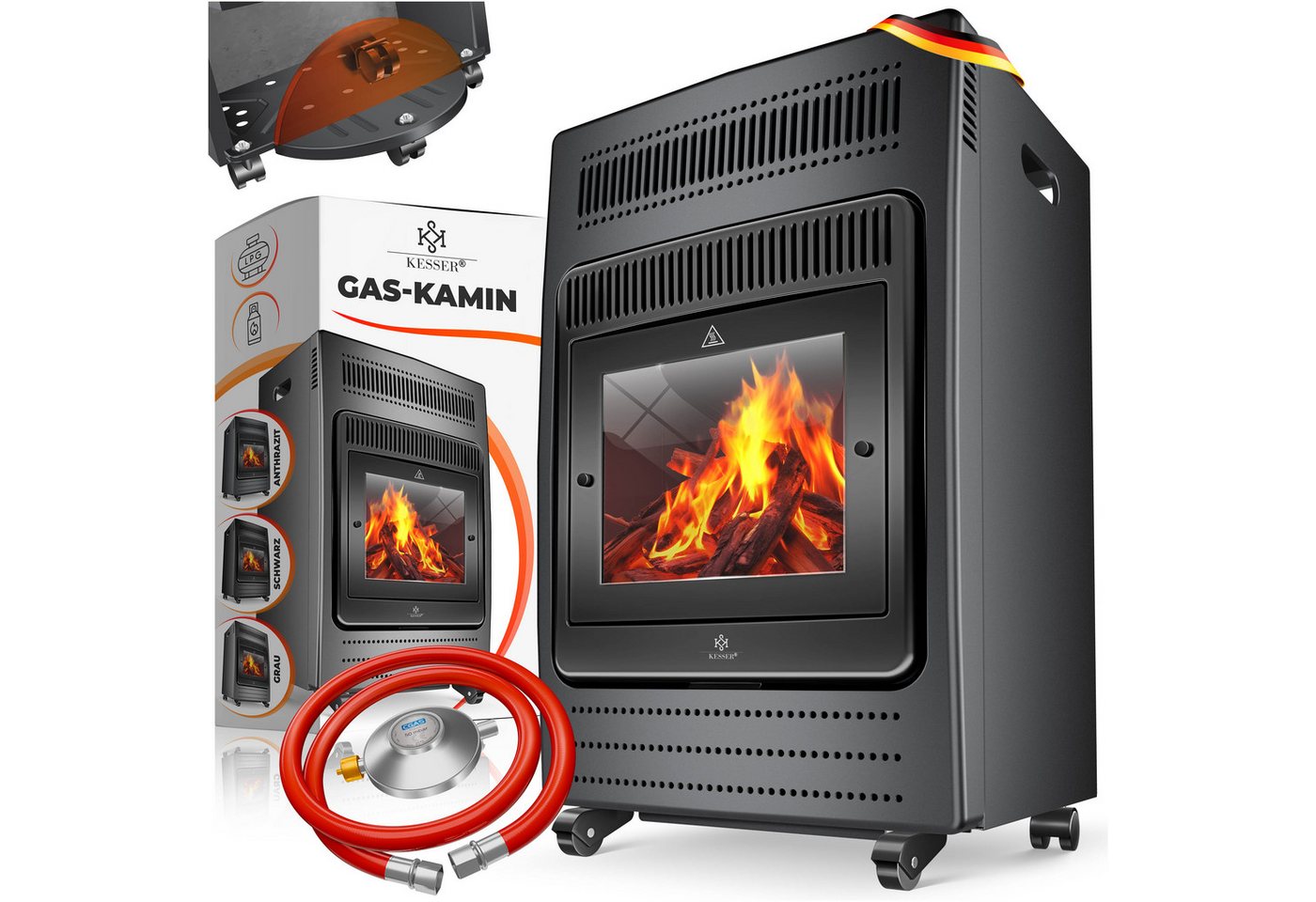 KESSER Terrassenstrahler Gasheizer Gasheizofen Heizstrahler inkl. Gasdruckregler & Gasschlauch, 3400 W, Gasheizung kompatibel mit Butan- oder Propangasflaschen bis 11kg Bild 2