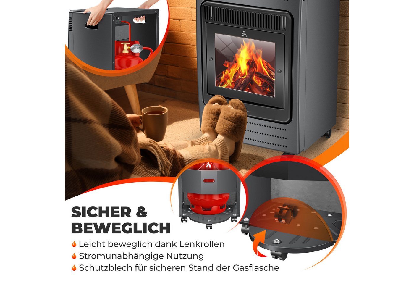 KESSER Terrassenstrahler Gasheizer Gasheizofen Heizstrahler inkl. Gasdruckregler & Gasschlauch, 3400 W, Gasheizung kompatibel mit Butan- oder Propangasflaschen bis 11kg Bild 4
