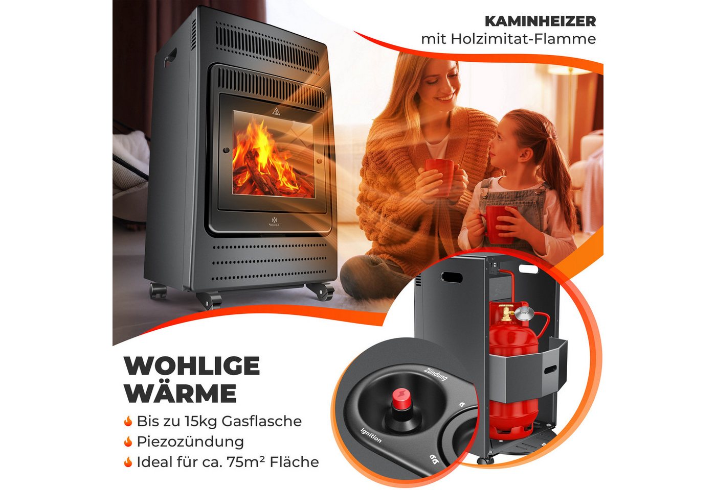 KESSER Terrassenstrahler Gasheizer Gasheizofen Heizstrahler inkl. Gasdruckregler & Gasschlauch, 3400 W, Gasheizung kompatibel mit Butan- oder Propangasflaschen bis 11kg Bild 5