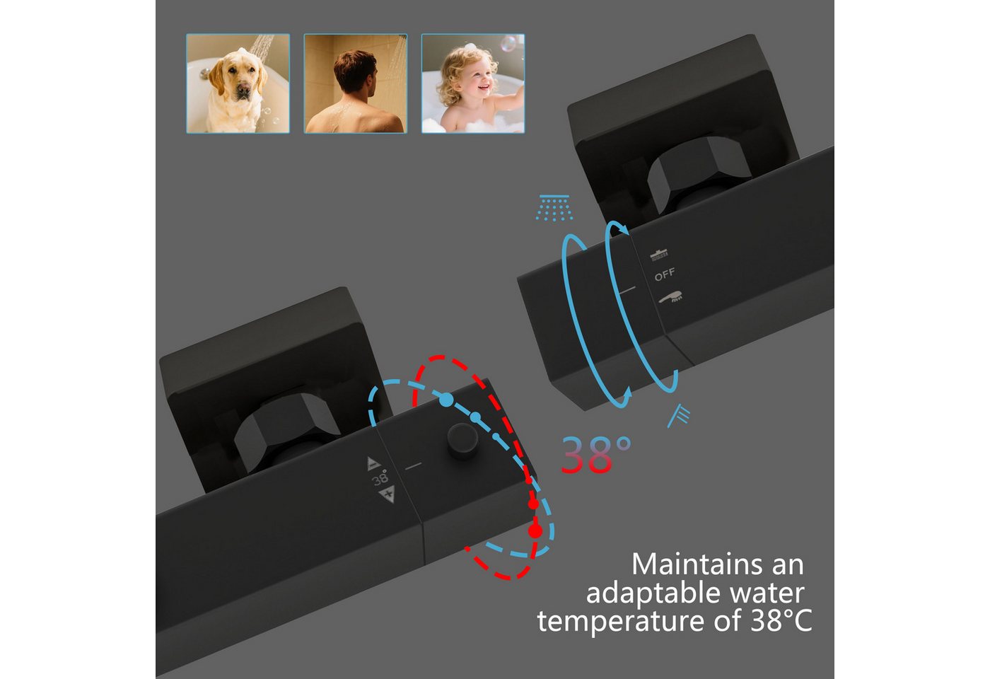 Duschparadies Duschsystem DUSCHPARADIES Thermostat-Duschset mit 38°C Sicherheit & Regendusche, Brauseschlauch mit Verdrehschutz Bild 5