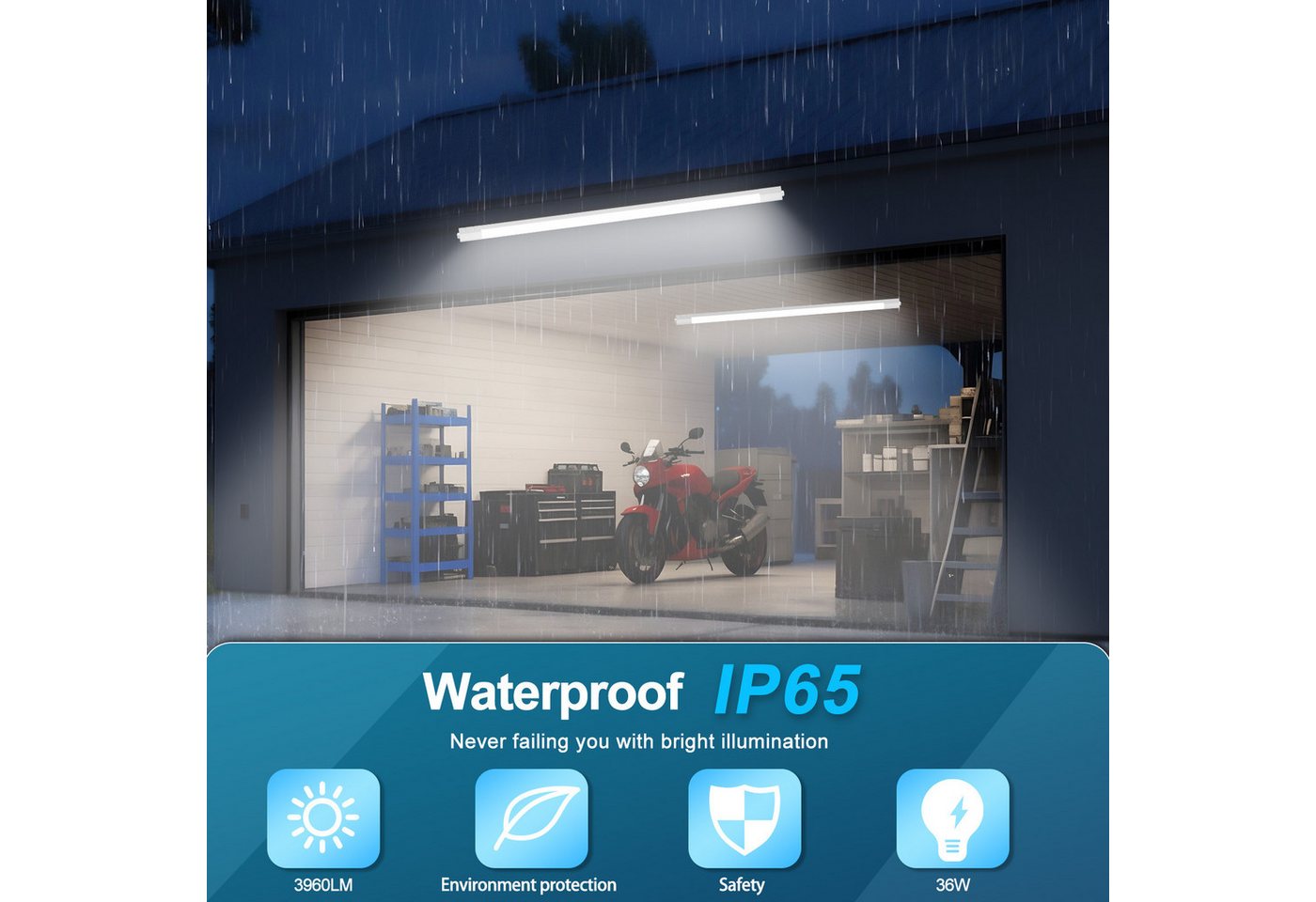 POPOLIC Wandleuchte LED Feuchtraumleuchte 36W, IP65 Wasserdicht, 3 Farbtemperaturen, 3 Farbtemperaturen (3000K/4000K/6500K) einstellbar, Verkettbar (bis zu 30 Stück), Für Küche, Garage, Keller, Flur Bild 2