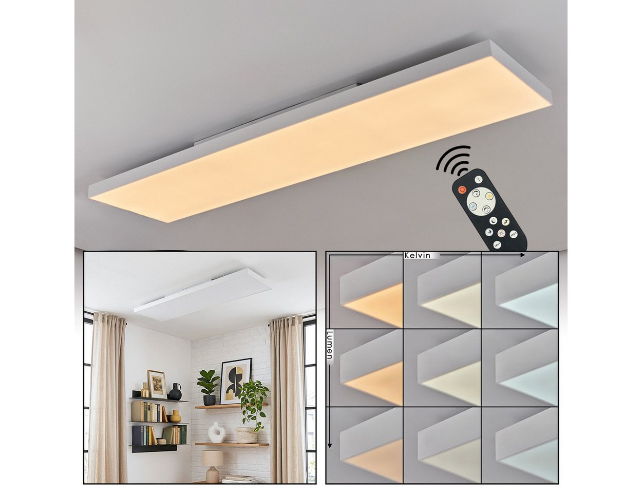 hofstein Panel Deckenpanel aus Metall/Kunststoff in Weiß mit Memory-Funktion, LED wechselbar, flache Deckenlampe mit Fernbedienung, CCT, LED 37 Watt, 4000 Lumen Bild 3