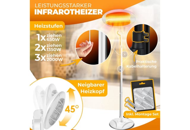 KESSER Heizstrahler Infrarot Wickeltischstrahler Wärmelampe für Babys, Standgerät + Wand, 2000 W, Wärmestrahler höhenverstellbar mit Kippschutz, Infrarotheizung