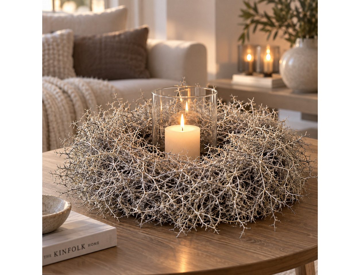 finehomegarden Dekokranz Iron Busch Kranz 35 cm in Platin Dekorativer Naturkranz Türkranz Deko, Wand & Tischkranz – Rustikale Herbstdeko aus Naturmaterial Bild 2