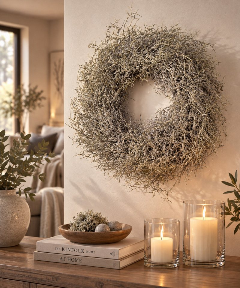 finehomegarden Dekokranz Iron Busch Kranz 35 cm in Platin Dekorativer Naturkranz Türkranz Deko, Wand & Tischkranz – Rustikale Herbstdeko aus Naturmaterial Bild 3
