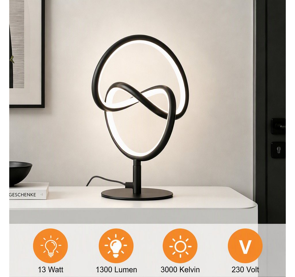BlingBin LED Tischleuchte Moderne LED Tischlampe 19×19×31 cm,Warmweiß, Schwarz, Moderne, LED fest integriert, Tageslichtweiß, mit Ein/Aus-Schalter, EU-Stecker, für Wohn- & Schlafzimmer