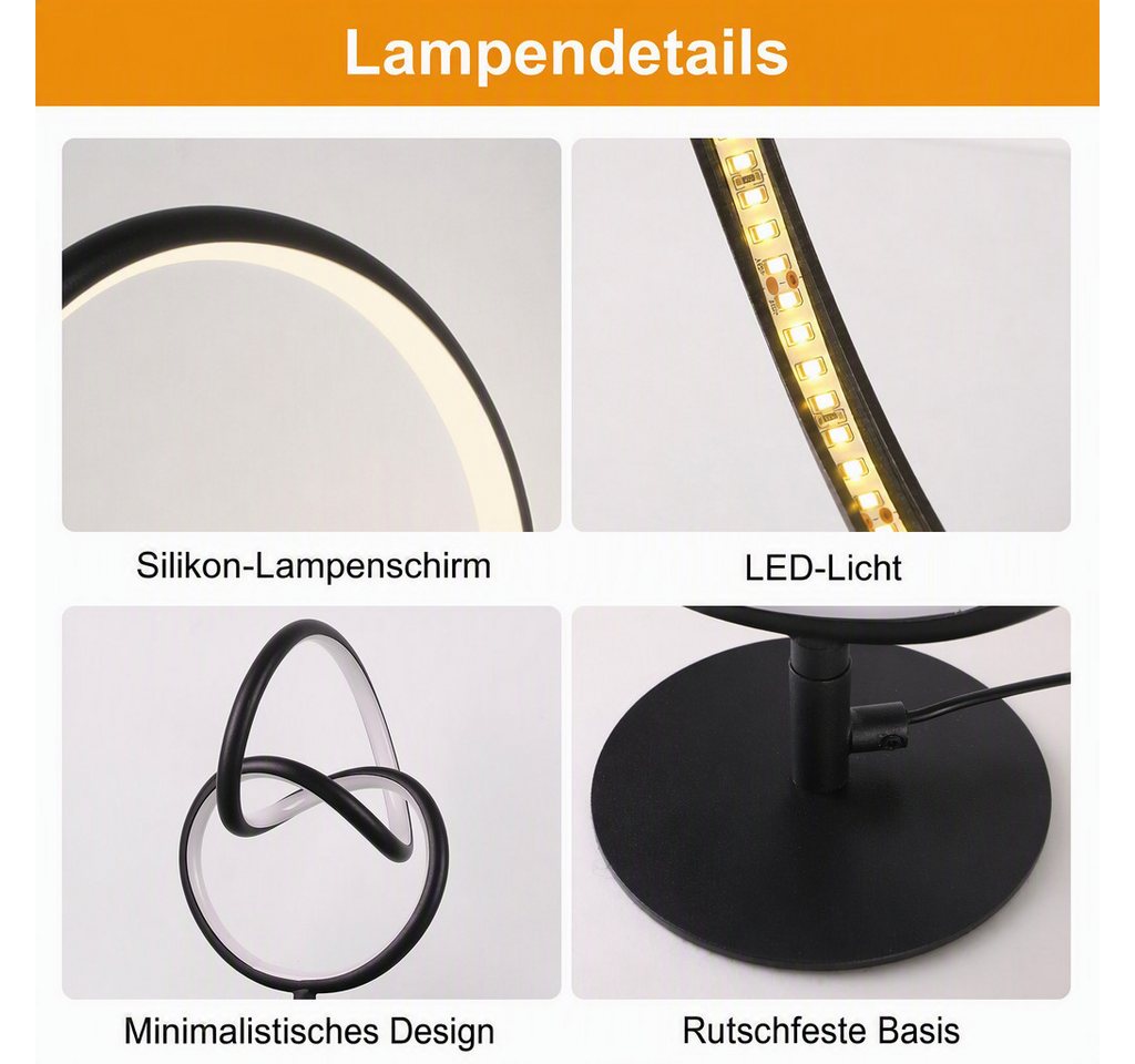 BlingBin LED Tischleuchte Moderne LED Tischlampe 19×19×31 cm,Warmweiß, Schwarz, Moderne, LED fest integriert, Tageslichtweiß, mit Ein/Aus-Schalter, EU-Stecker, für Wohn- & Schlafzimmer Bild 5