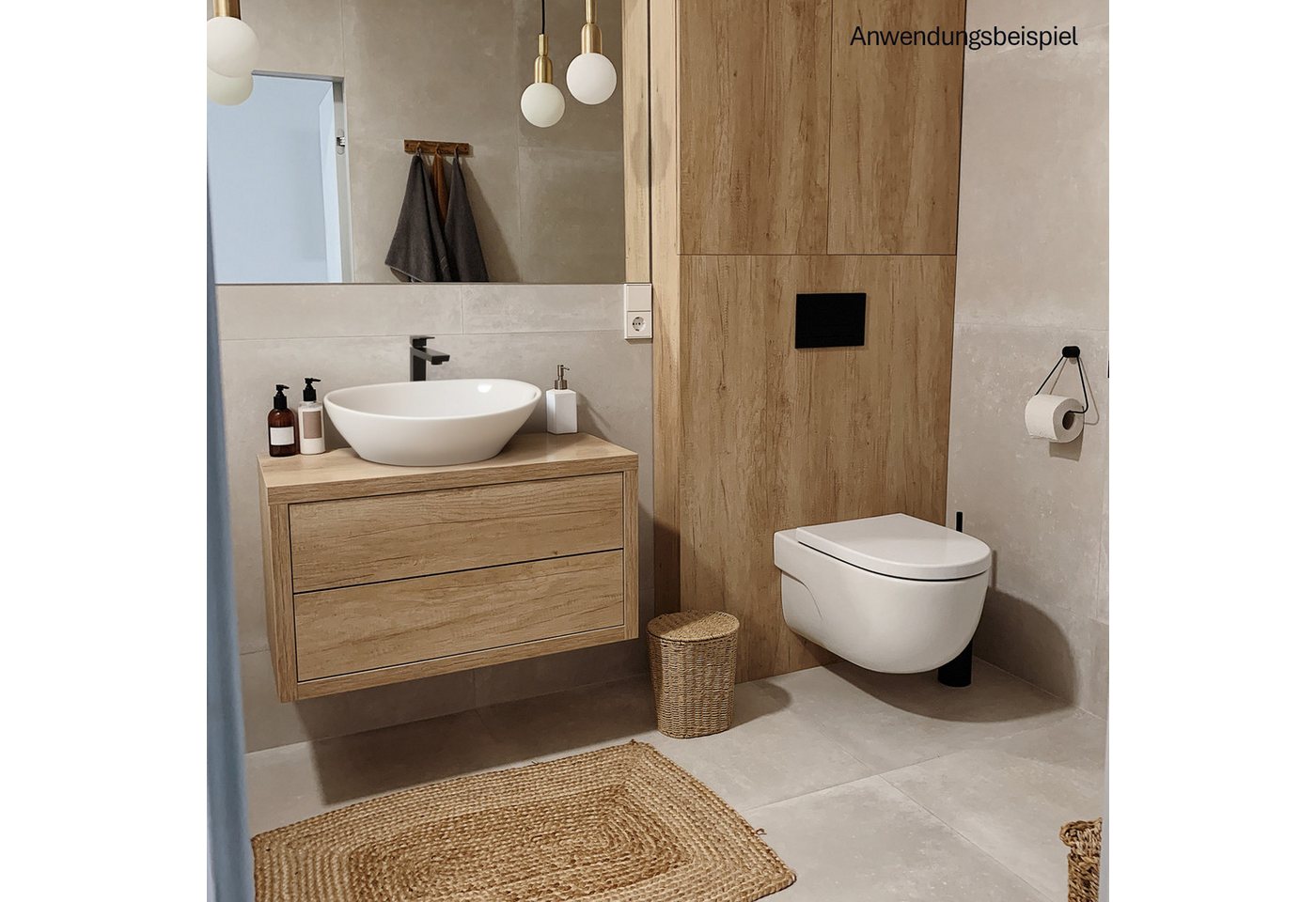 Stabilo Sanitär Waschbecken Aufsatzwaschbecken Weiß oval aus Keramik mit Armaturenbank (Komplett-Set, mit Komplettset inkl. Abflussrohr und Abflussstopfen), Waschbecken ist pflegeleicht, robust und langlebig.