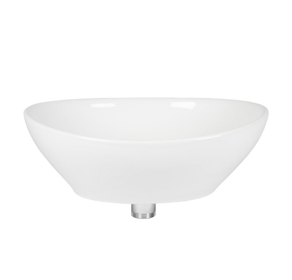 Stabilo Sanitär Waschbecken Aufsatzwaschbecken Weiß oval aus Keramik mit Armaturenbank (Komplett-Set, mit Komplettset inkl. Abflussrohr und Abflussstopfen), Waschbecken ist pflegeleicht, robust und langlebig. Bild 2