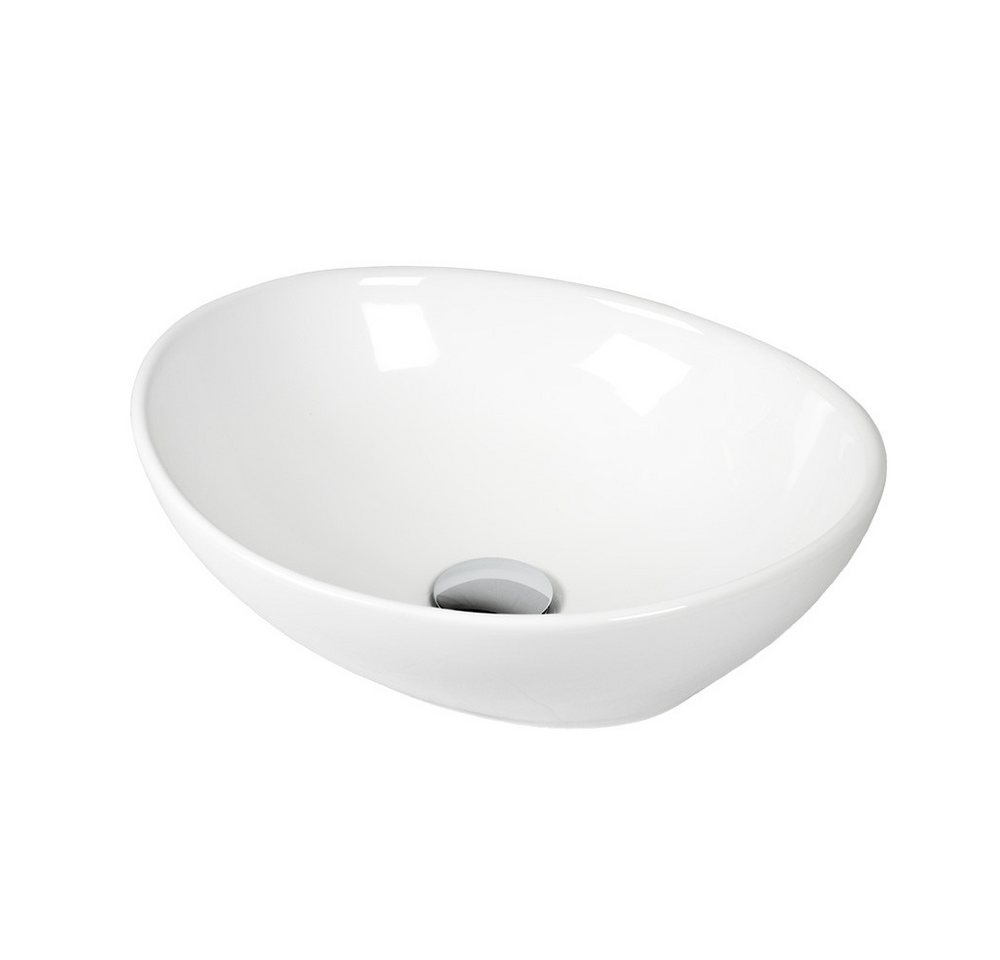 Stabilo Sanitär Waschbecken Aufsatzwaschbecken Weiß oval aus Keramik mit Armaturenbank (Komplett-Set, mit Komplettset inkl. Abflussrohr und Abflussstopfen), Waschbecken ist pflegeleicht, robust und langlebig. Bild 3