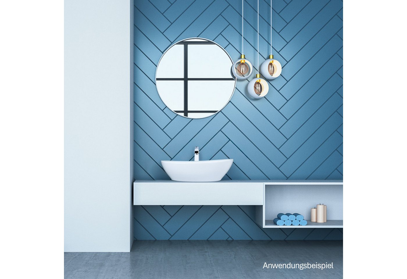 Stabilo Sanitär Waschbecken Aufsatzwaschbecken Weiß oval aus Keramik mit Armaturenbank (Komplett-Set, mit Komplettset inkl. Abflussrohr und Abflussstopfen), Waschbecken ist pflegeleicht, robust und langlebig. Bild 4