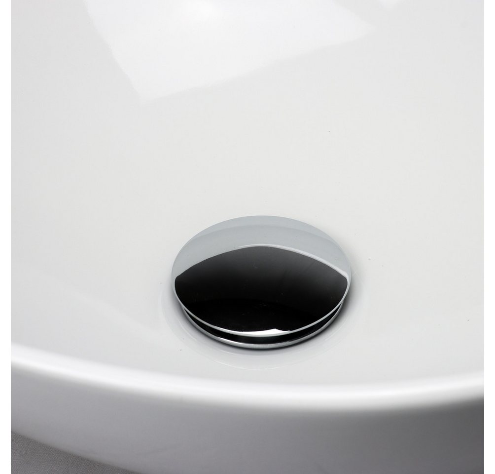 Stabilo Sanitär Waschbecken Aufsatzwaschbecken Weiß oval aus Keramik mit Armaturenbank (Komplett-Set, mit Komplettset inkl. Abflussrohr und Abflussstopfen), Waschbecken ist pflegeleicht, robust und langlebig. Bild 5