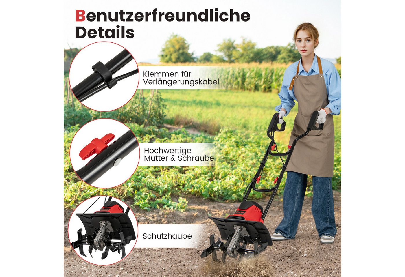 KOMFOTTEU Elektromotorhacke, klappbarer Bodenhacke, 750W, 380 U/min Bild 4