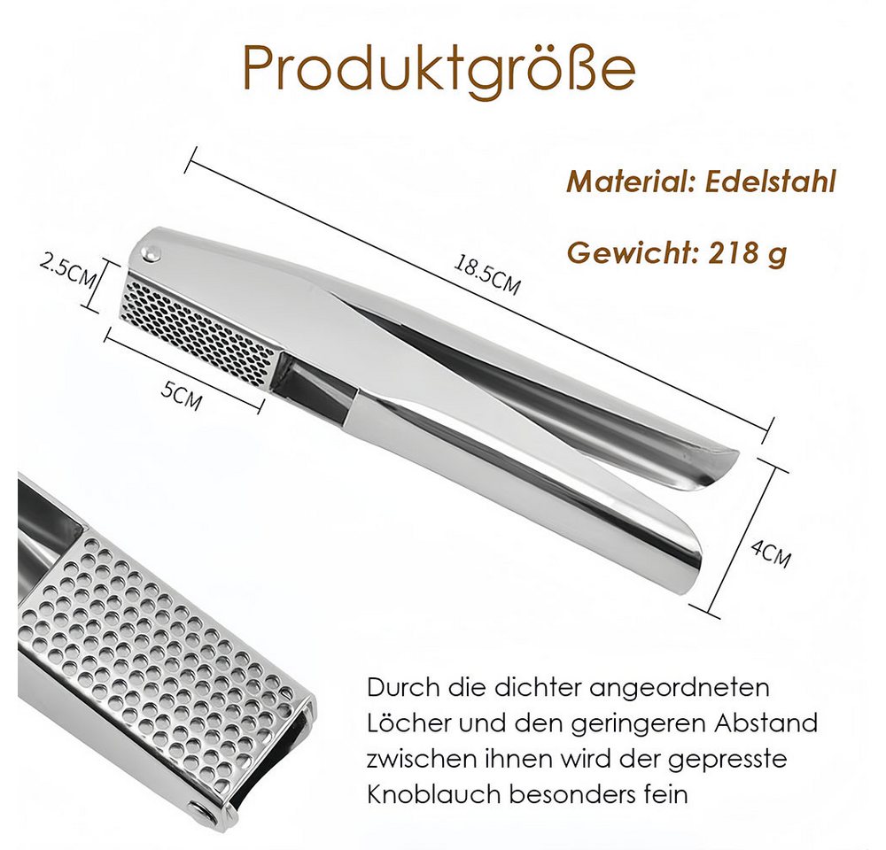 AFKSMILE Knoblauchpresse Edelstahl Quetscher Manuell,garlic press,für Knoblauch & Ingwer, Ohne Schälen, Ergonomische Griffe, Leicht zu reinigen, 5cm Presskammer