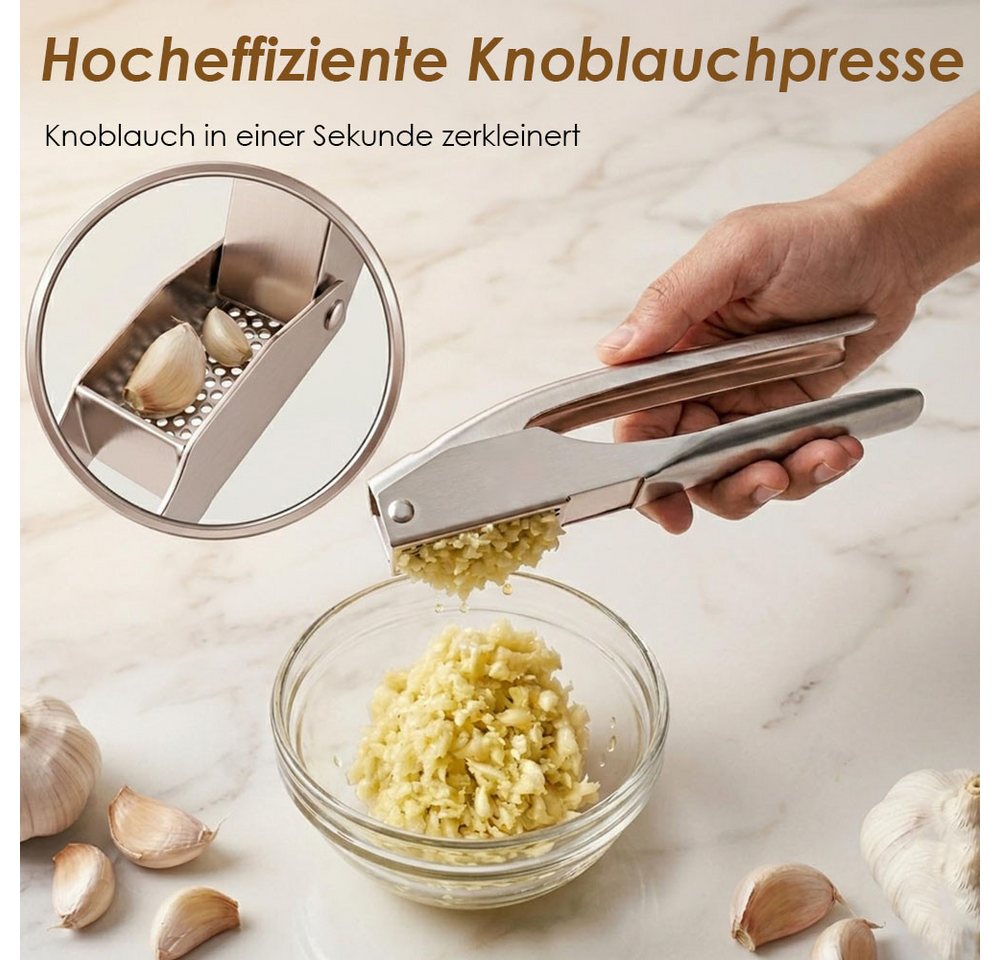 AFKSMILE Knoblauchpresse Edelstahl Quetscher Manuell,garlic press,für Knoblauch & Ingwer, Ohne Schälen, Ergonomische Griffe, Leicht zu reinigen, 5cm Presskammer Bild 2