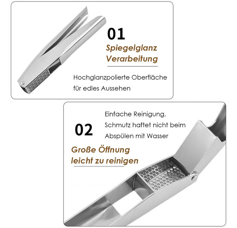 AFKSMILE Knoblauchpresse Edelstahl Quetscher Manuell,garlic press,für Knoblauch & Ingwer, Ohne Schälen, Ergonomische Griffe, Leicht zu reinigen, 5cm Presskammer Bild 3