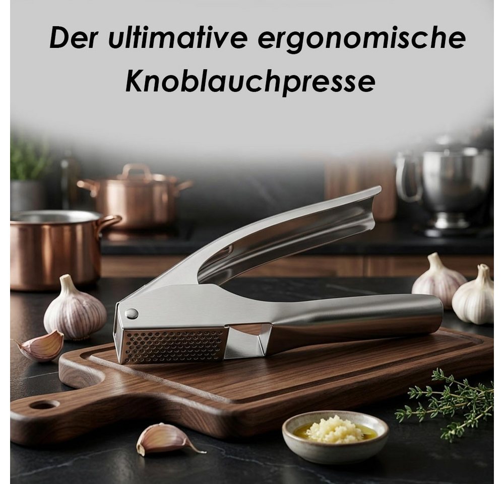 AFKSMILE Knoblauchpresse Edelstahl Quetscher Manuell,garlic press,für Knoblauch & Ingwer, Ohne Schälen, Ergonomische Griffe, Leicht zu reinigen, 5cm Presskammer Bild 4