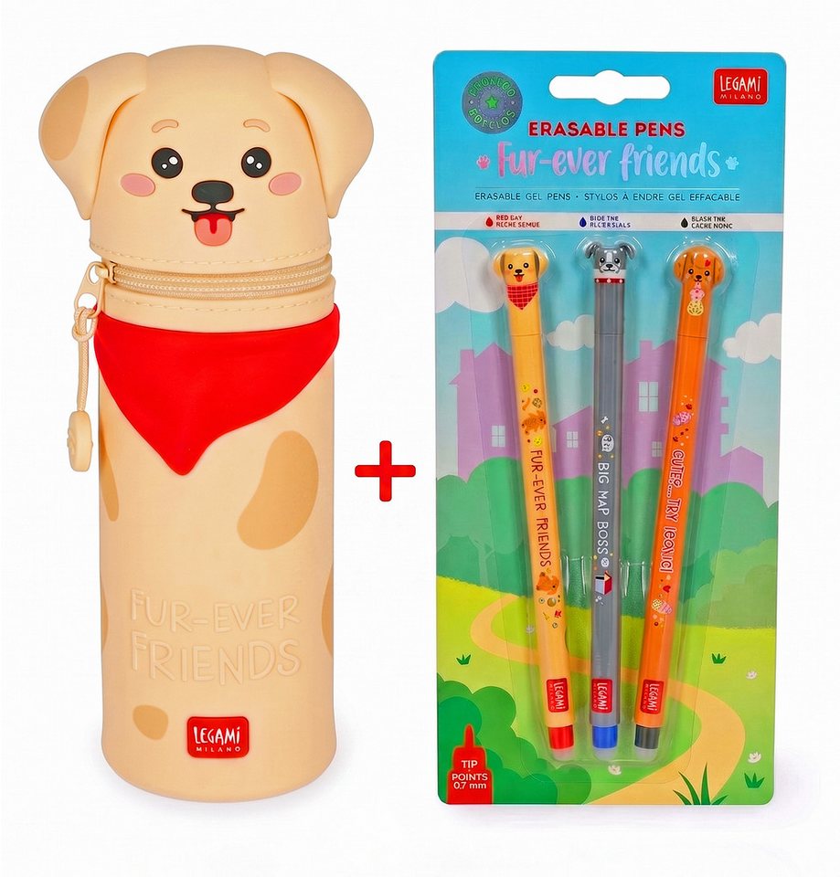 Legami Gelschreiber Legami Fur-ever Friends Silikon-Federmäppchen Hund + 3 Gelstifte
