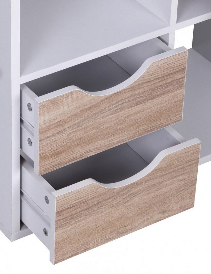FINEBUY Standregal SuVa2083_1 Bücherregal Weiß freistehend Regal Sonoma Tür Schub Weiß, 60 x 120 x 29 cm Weiß / Sonoma Eiche, Bücherregal, Flurregal mit Schubladen und Tür, Regal Modern