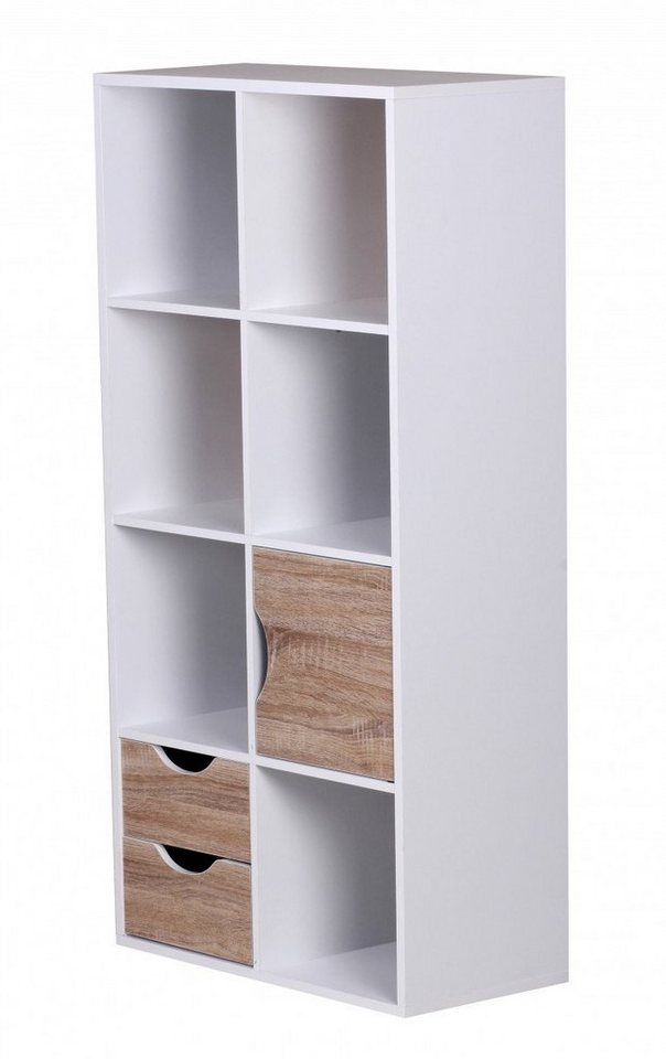 FINEBUY Standregal SuVa2083_1 Bücherregal Weiß freistehend Regal Sonoma Tür Schub Weiß, 60 x 120 x 29 cm Weiß / Sonoma Eiche, Bücherregal, Flurregal mit Schubladen und Tür, Regal Modern Bild 3