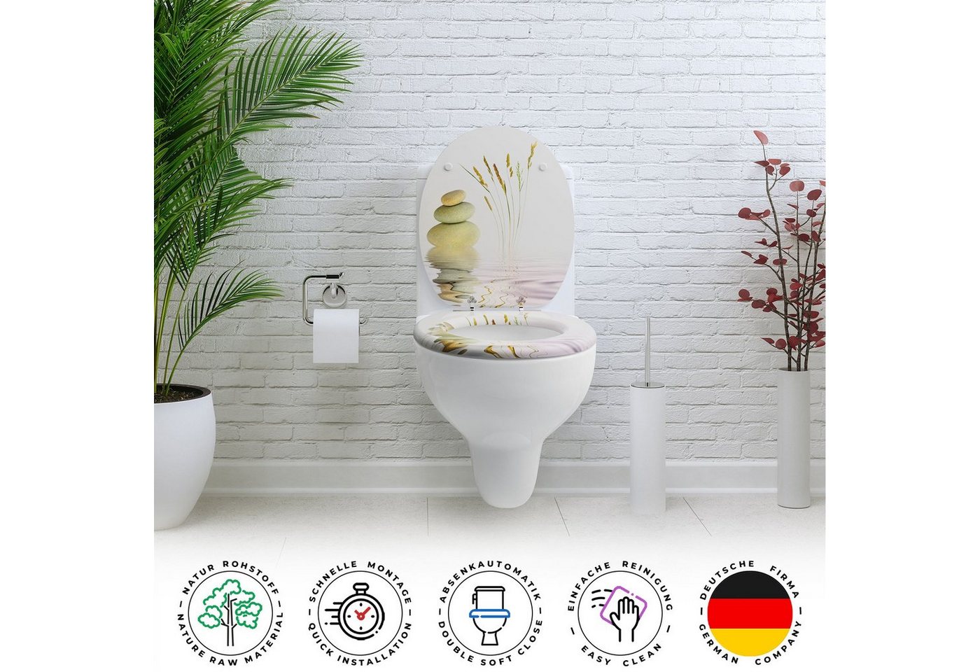 Sanfino WC-Sitz "Balance II" Premium Toilettendeckel mit Absenkautomatik aus Holz, mit schönem Stein-Motiv, hohem Sitzkomfort, einfache Montage Bild 3