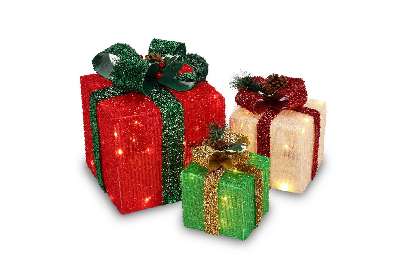VINGLI LED Dekolicht 3er Set LED Geschenkboxen für Innen & Außen, 60 LEDs, ABS Kunststoffrahmen, Warmweiß Lichter, Batteriebetrieben Bild 2
