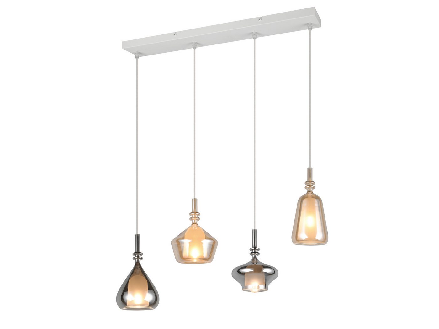 TRIO Leuchten LED Pendelleuchte mehrflammig Lampenschirme Glas B: 74,5cm, dimmbar, LED wechselbar, warmweiß, Designer Hängelampe hängend Esstisch & Kücheninsel, inkl. E14 LED