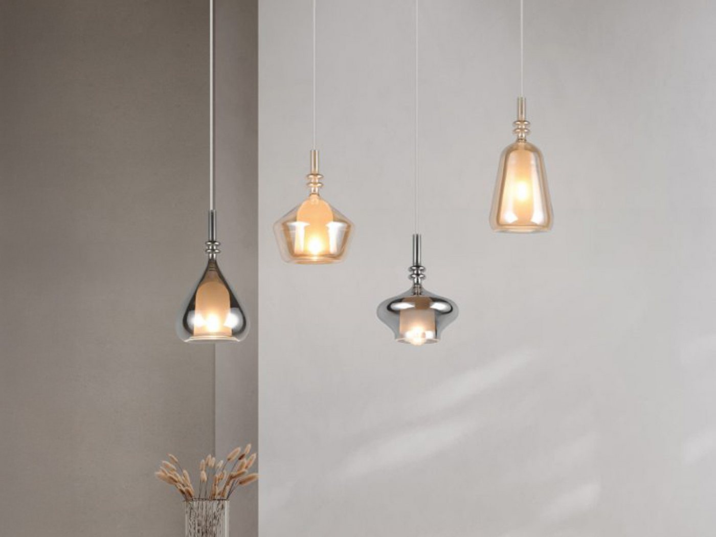 TRIO Leuchten LED Pendelleuchte mehrflammig Lampenschirme Glas B: 74,5cm, dimmbar, LED wechselbar, warmweiß, Designer Hängelampe hängend Esstisch & Kücheninsel, inkl. E14 LED Bild 2
