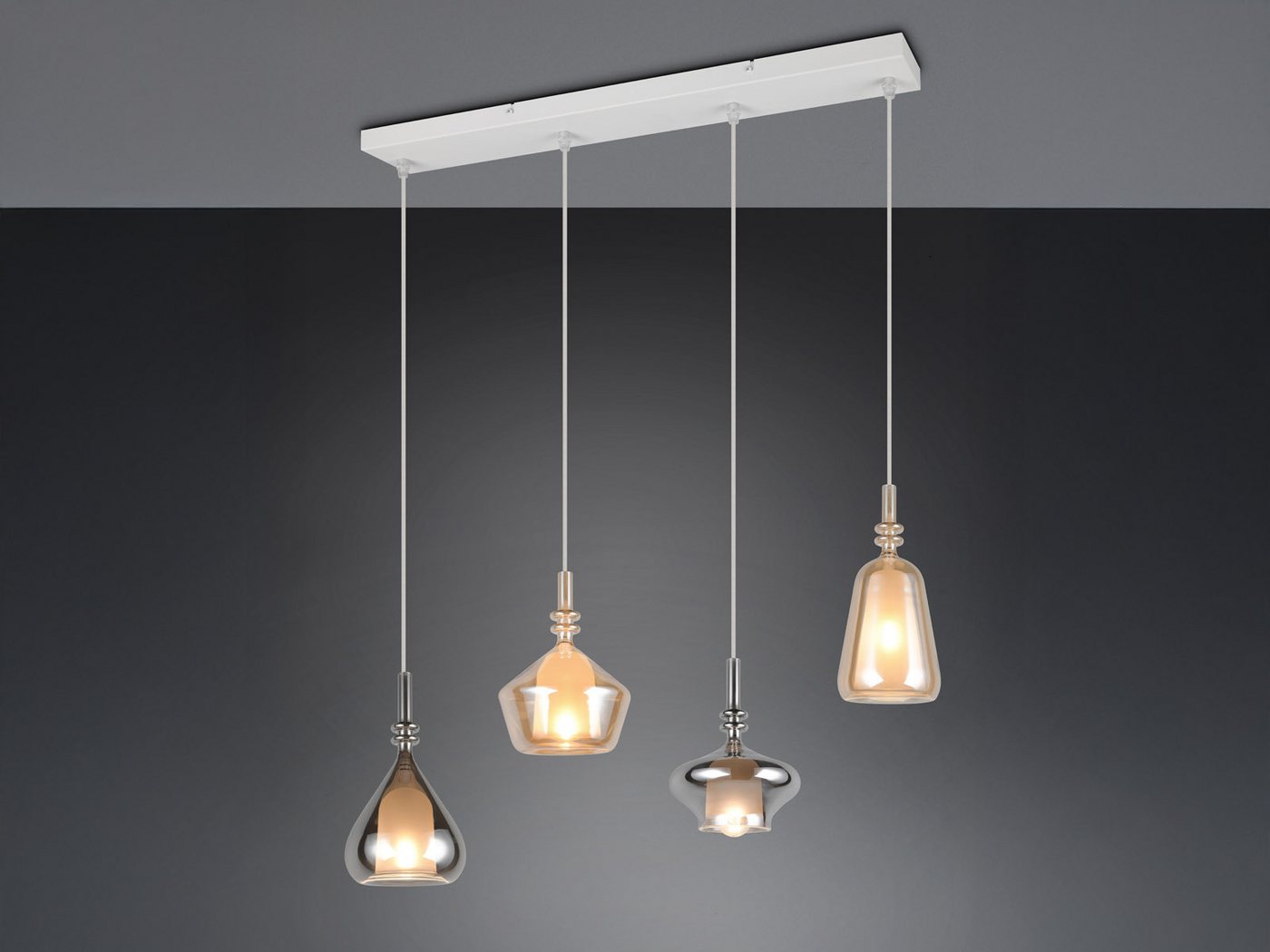 TRIO Leuchten LED Pendelleuchte mehrflammig Lampenschirme Glas B: 74,5cm, dimmbar, LED wechselbar, warmweiß, Designer Hängelampe hängend Esstisch & Kücheninsel, inkl. E14 LED Bild 3
