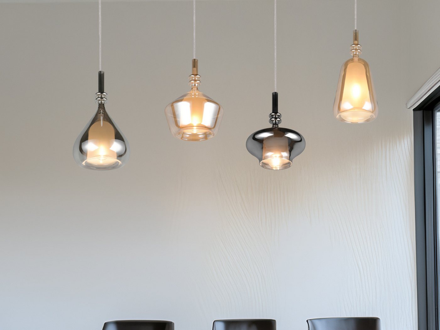 TRIO Leuchten LED Pendelleuchte mehrflammig Lampenschirme Glas B: 74,5cm, dimmbar, LED wechselbar, warmweiß, Designer Hängelampe hängend Esstisch & Kücheninsel, inkl. E14 LED Bild 4