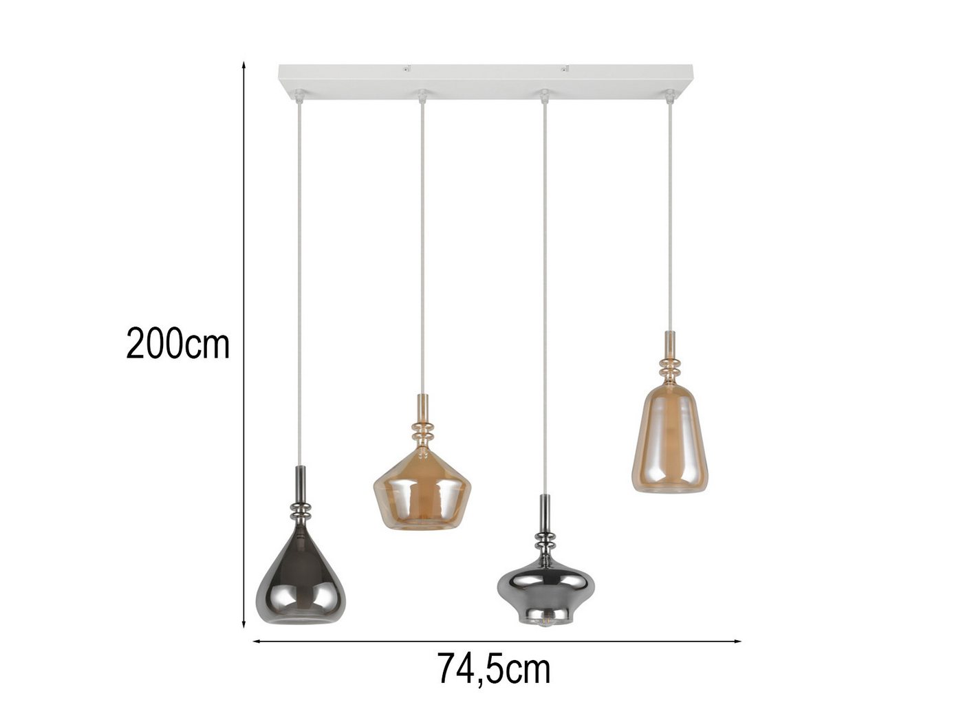 TRIO Leuchten LED Pendelleuchte mehrflammig Lampenschirme Glas B: 74,5cm, dimmbar, LED wechselbar, warmweiß, Designer Hängelampe hängend Esstisch & Kücheninsel, inkl. E14 LED Bild 5