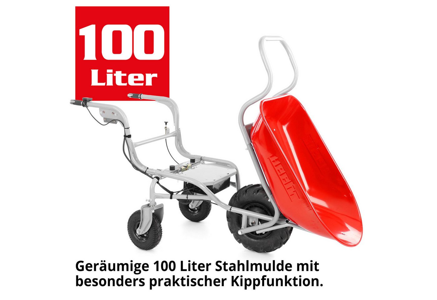 Hecht Motorschubkarre 2623 Akku-Muldenkipper Elektro 280 W 260 kg Tragkraft, 100 l, bürstenloser Motor, LED-Ladeanzeige, Luftreifen Stollenprofil Bild 2