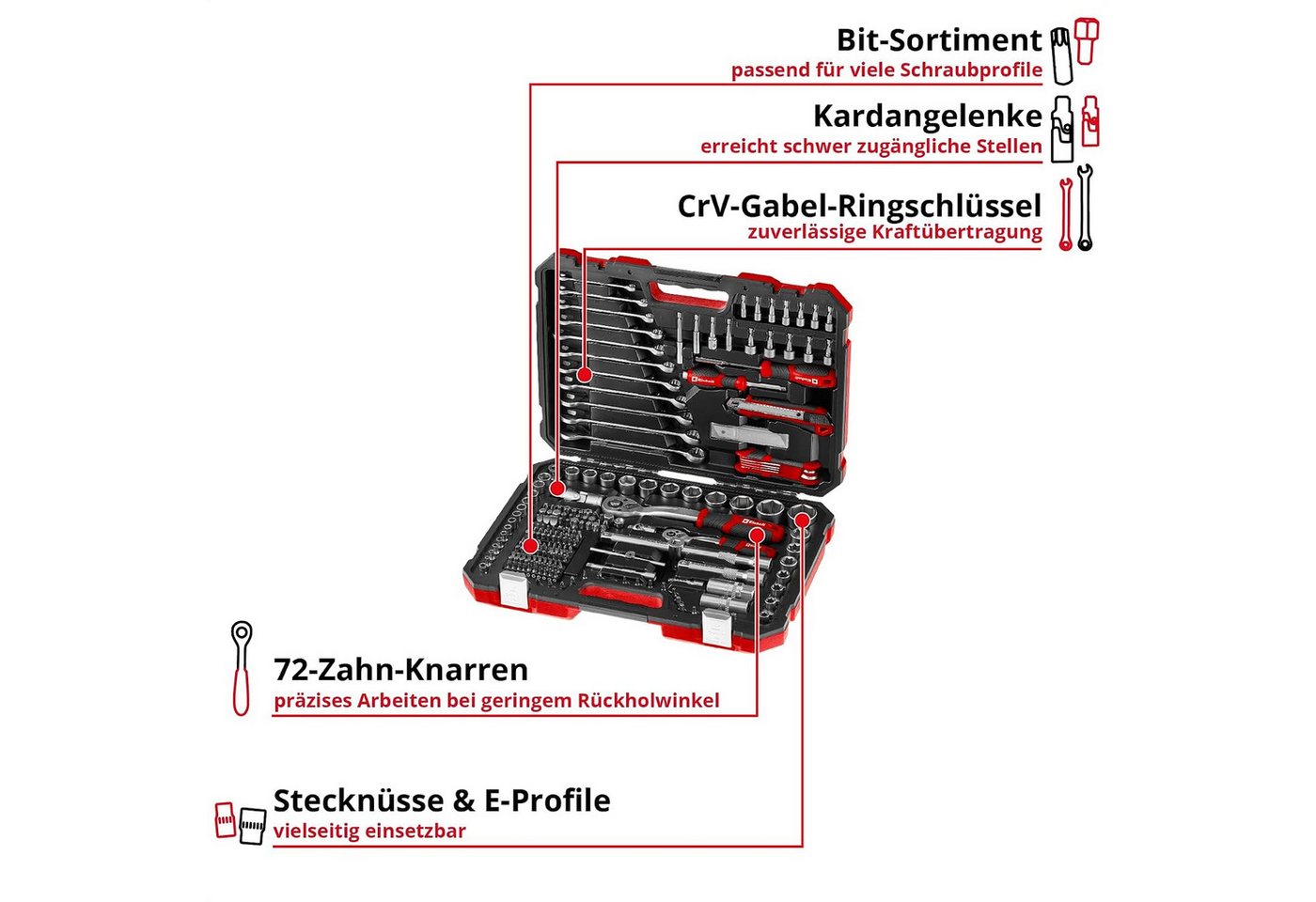 Einhell Werkzeugset, (233-tlg), Einhell Werkzeugkoffer 233-tlg. (Umschaltknarren, Gabel-Ringschlüssel Bild 5