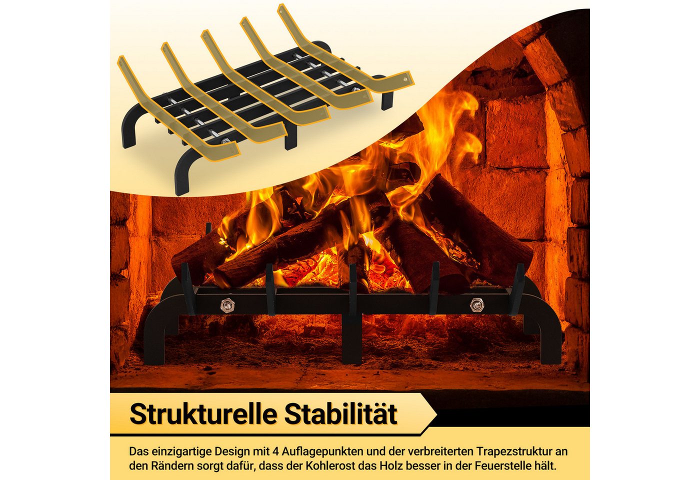 Clanmacy Feuerrost Kaminrost V-Form, 41 x 32,5 x 12 cm, Stahl, 50 kg, Schwarz, 32.5x7 cm
