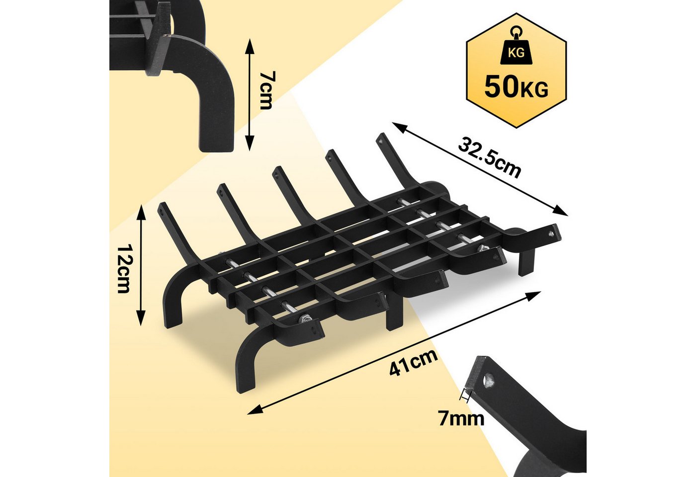 Clanmacy Feuerrost Kaminrost V-Form, 41 x 32,5 x 12 cm, Stahl, 50 kg, Schwarz, 32.5x7 cm Bild 2