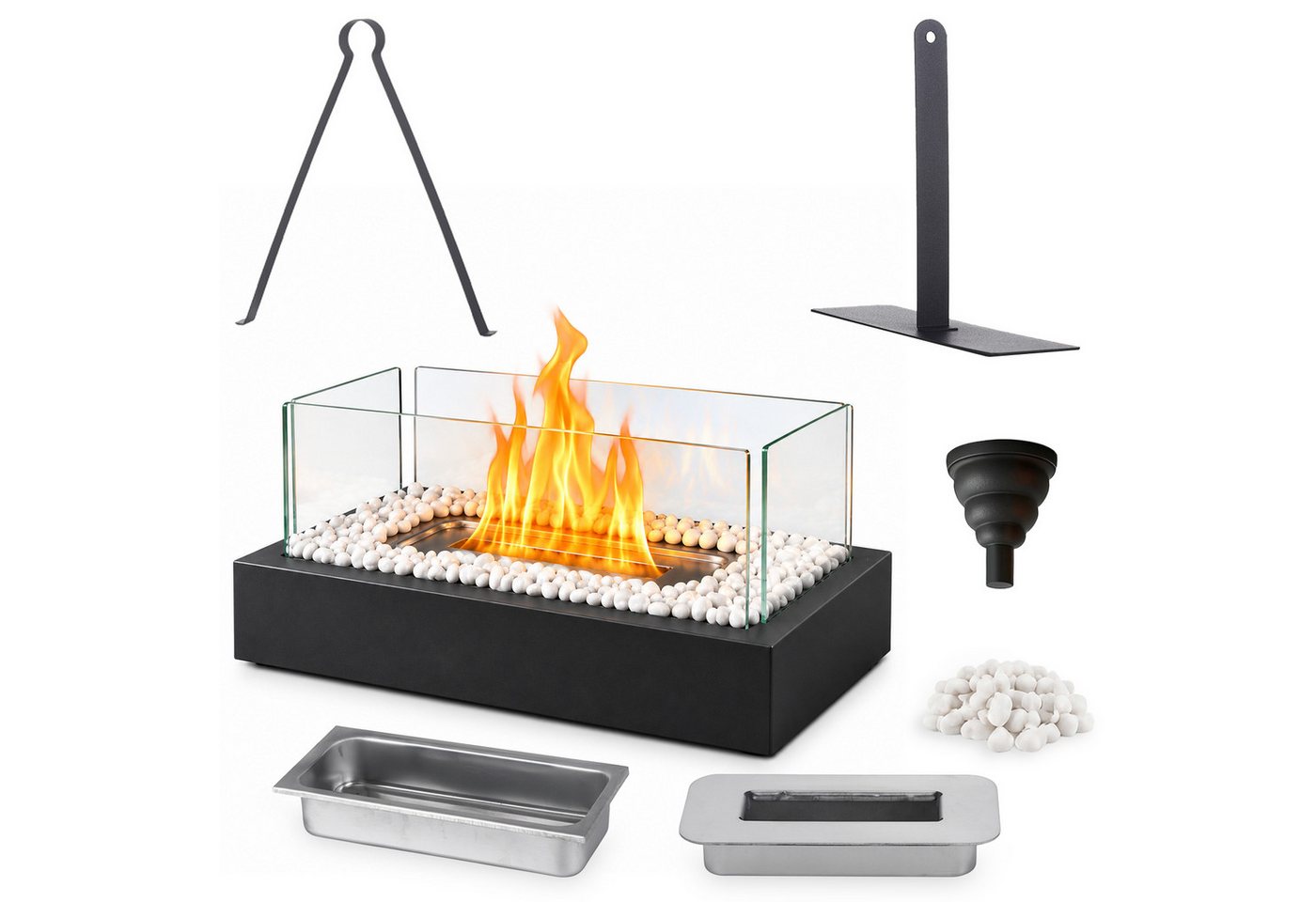 ZMH Tischfeuer Indoor Outdoor Tischkamin Ethanol Dekokamin Schwarz Edelstahl Glas, 250ml Brennvolumen, 4 Windschutzgläser, Metallbasis, standsicher Bild 2