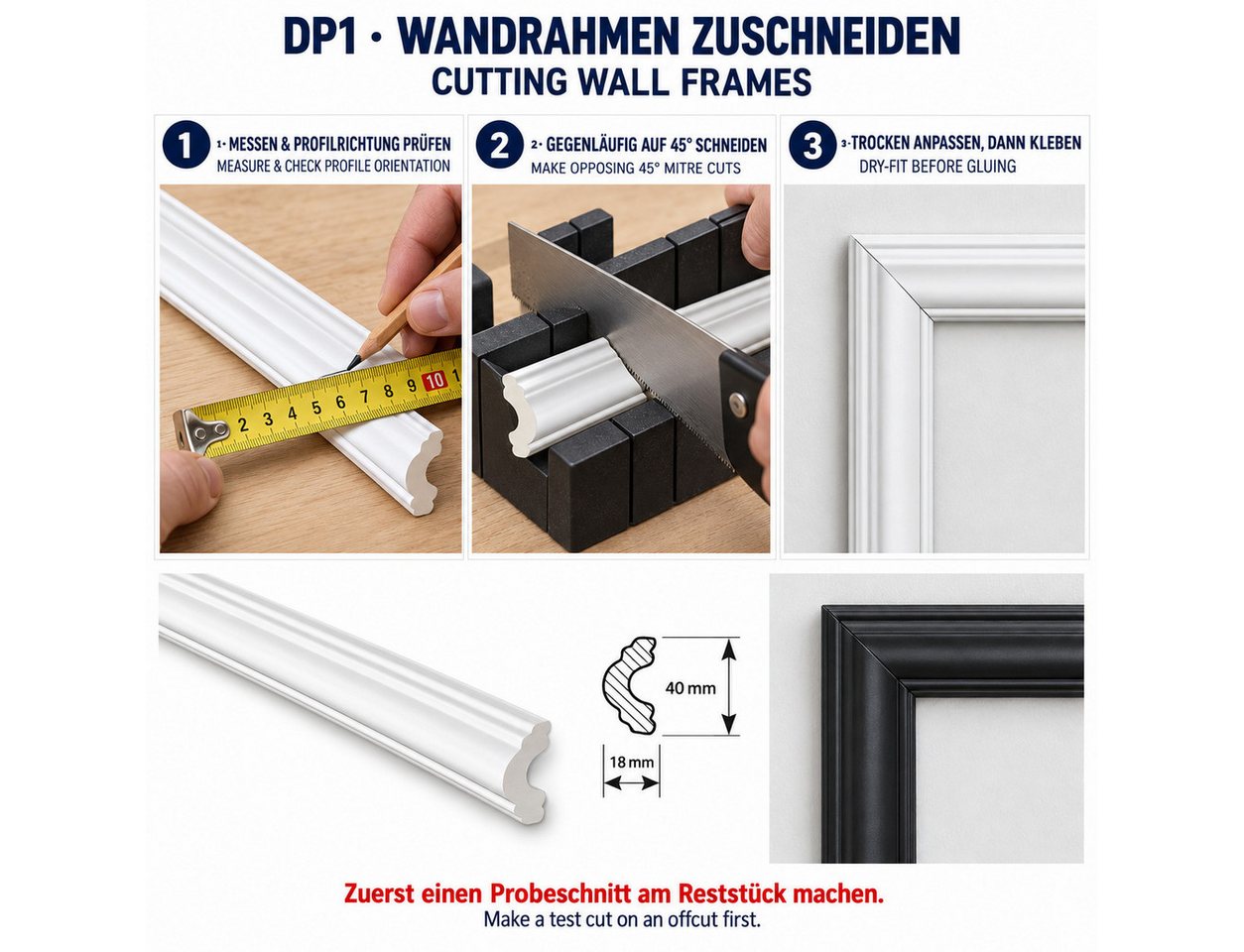 IKHEMalarka 3D Wandpaneel Wandleiste Zierleiste aus hartem PS Stuckleiste Wandrahmen Wanddeko, BxL: 4x175 cm, (1 Stück) DP1 175 cm Weiß oder Schwarz