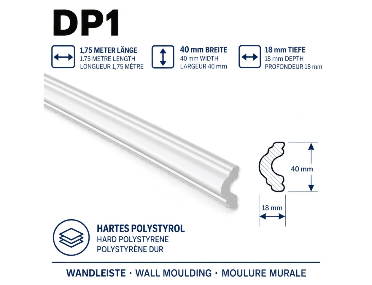 IKHEMalarka 3D Wandpaneel Wandleiste Zierleiste aus hartem PS Stuckleiste Wandrahmen Wanddeko, BxL: 4x175 cm, (1 Stück) DP1 175 cm Weiß oder Schwarz Bild 3