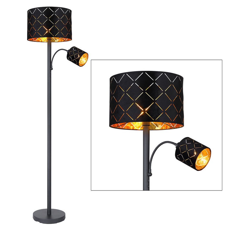 GLOBO LIGHTING LED Stehlampe, Leuchtmittel inklusive, Warmweiß, LED Stehlampe mit Flexo Leselampe Stehleuchte Metall Samt schwarz gold Bild 5