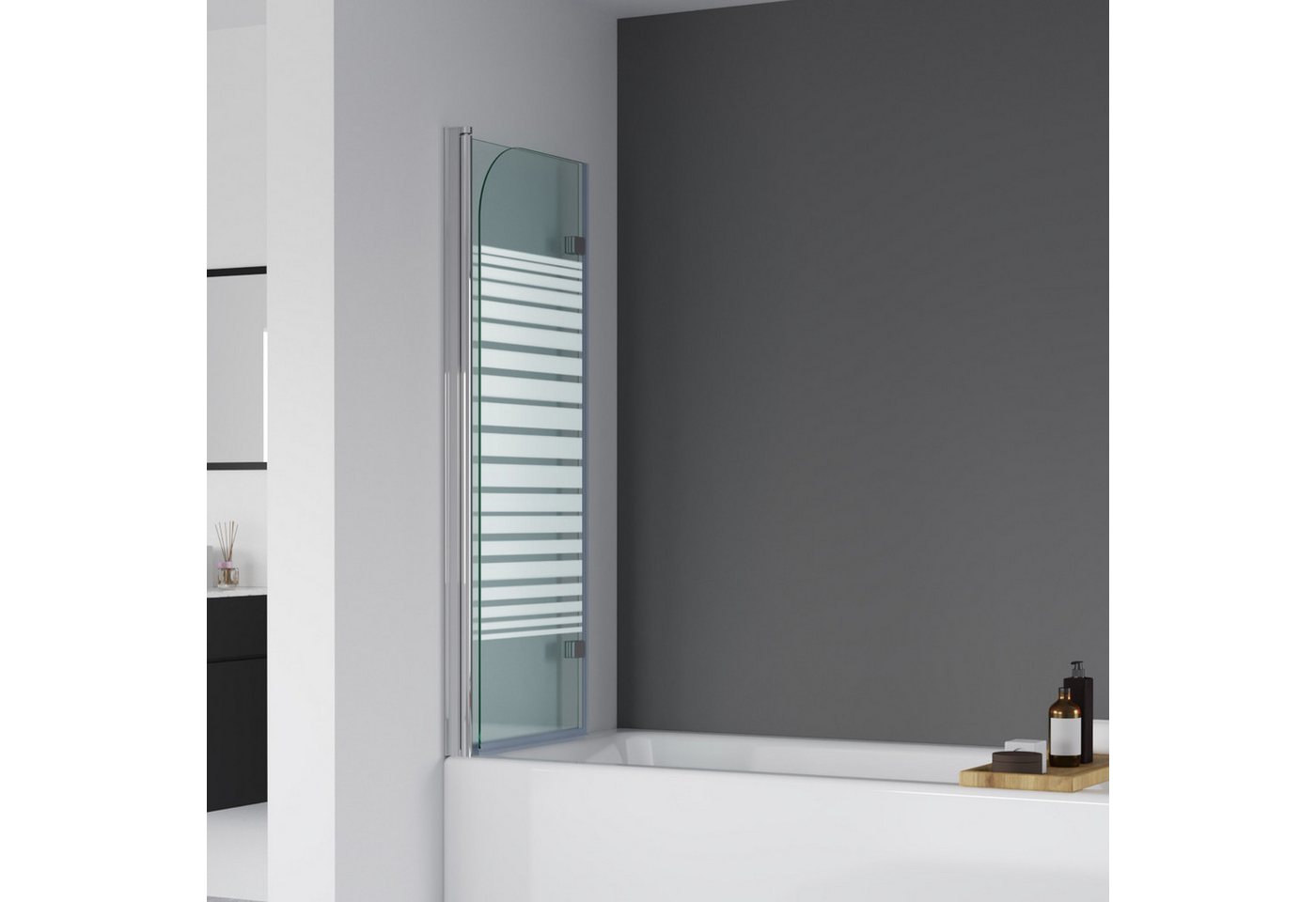 IMPTS Badewannenaufsatz Duschwand für Badewanne Duschabtrennung 2 TLG 3TLG Chrome Schwarz, Nano Sicherherisglas, (Set, 2 tlg), Duschtrennwand Badewanne Chrome 2 teilig Milchglas