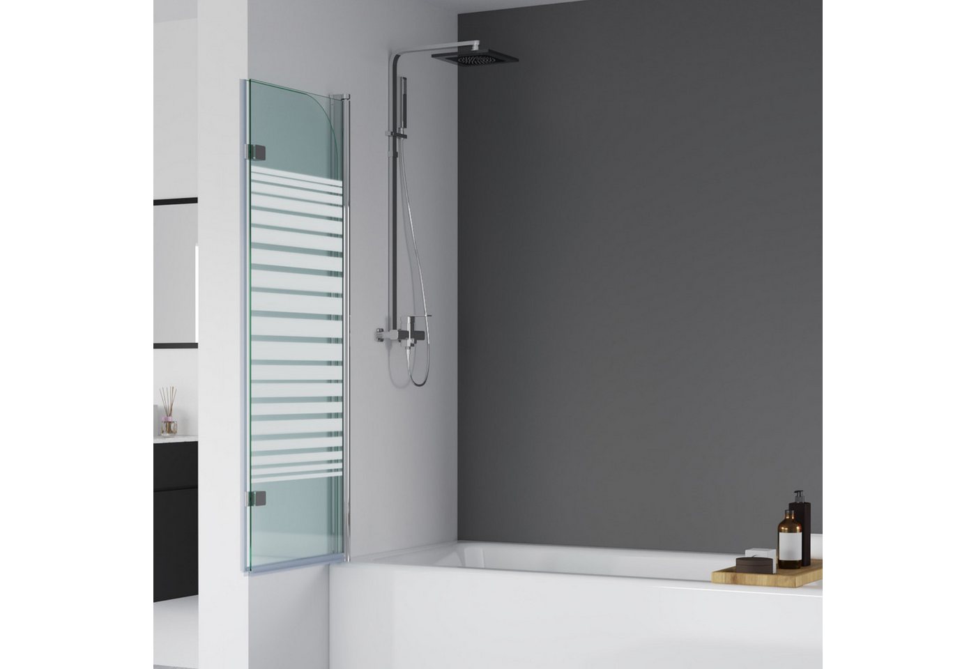 IMPTS Badewannenaufsatz Duschwand für Badewanne Duschabtrennung 2 TLG 3TLG Chrome Schwarz, Nano Sicherherisglas, (Set, 2 tlg), Duschtrennwand Badewanne Chrome 2 teilig Milchglas Bild 2
