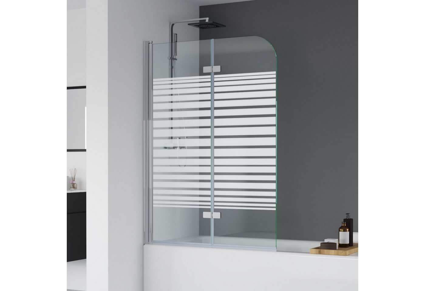 IMPTS Badewannenaufsatz Duschwand für Badewanne Duschabtrennung 2 TLG 3TLG Chrome Schwarz, Nano Sicherherisglas, (Set, 2 tlg), Duschtrennwand Badewanne Chrome 2 teilig Milchglas Bild 4