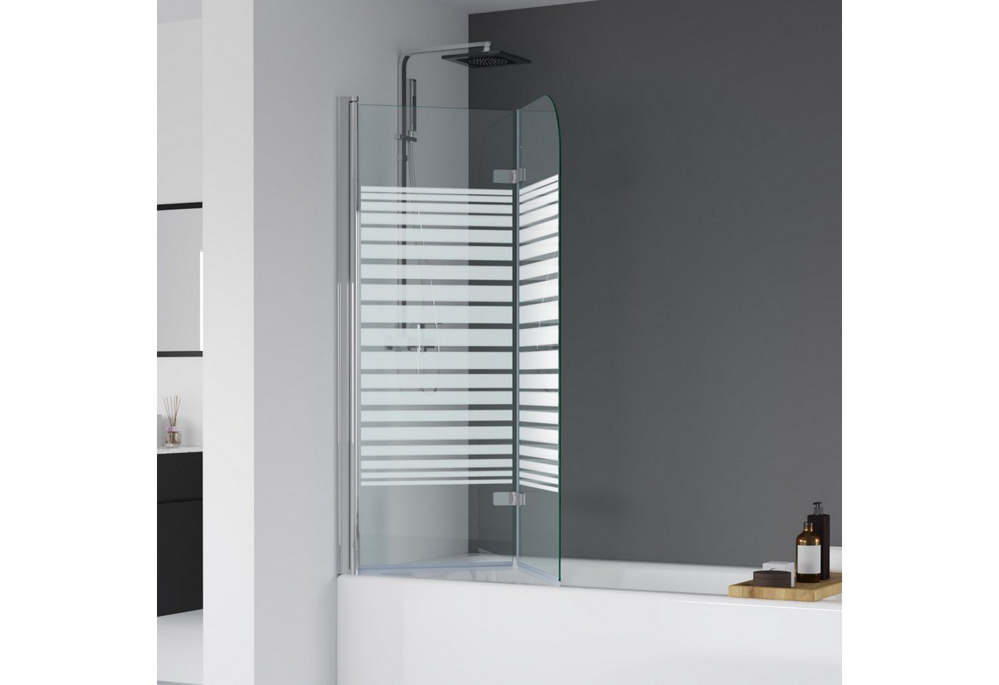IMPTS Badewannenaufsatz Duschwand für Badewanne Duschabtrennung 2 TLG 3TLG Chrome Schwarz, Nano Sicherherisglas, (Set, 2 tlg), Duschtrennwand Badewanne Chrome 2 teilig Milchglas Bild 5